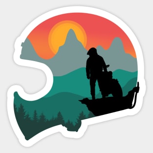 Riding into the Sunset: A Motorbike Adventure in Silhouette Art Sticker